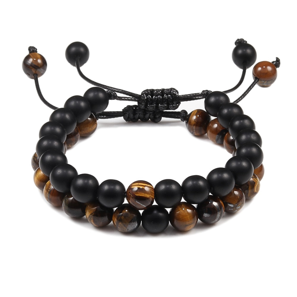 Men Bracelet Tiger Eye Stone Braided Bracelet Black Matte Natural Stone Beads Bracelet