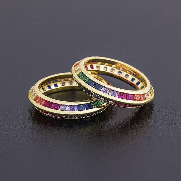 Anillos de cobre y circonita de alta calidad, joyería de fiesta de moda en color dorado, 4 tamaños a elegir para mujer.