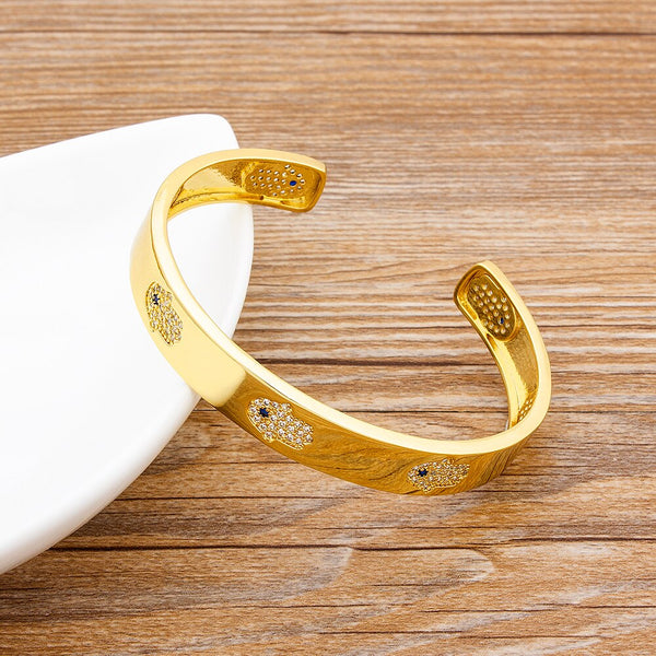 Nueva pulsera ancha de cobre y circonitas de moda para mujer