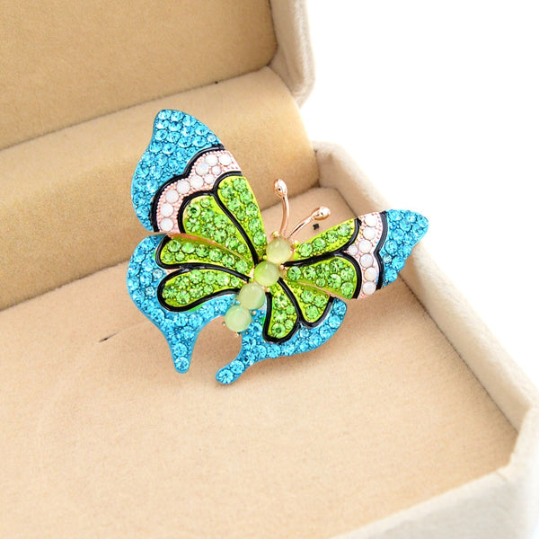 Broches de mariposa azul con diamantes de imitación para mujer