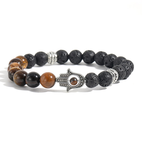 Cuerda elástica de 8 mm con piedra volcánica para palma de Fátima, ojo malvado, siete chakras, para yoga, meditación, hombres y mujeres