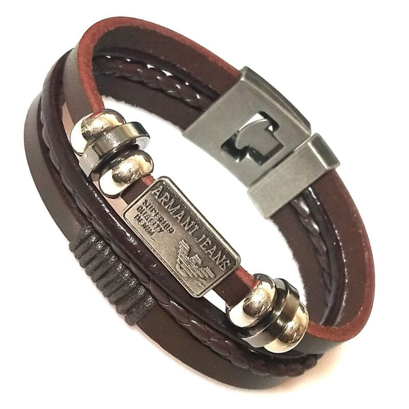 Vintage Letter Multilayer Leather Bracelet Men
