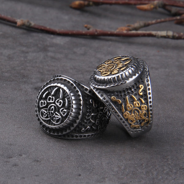 Anillos de acero inoxidable con símbolo vikingo y garra de oso para hombre