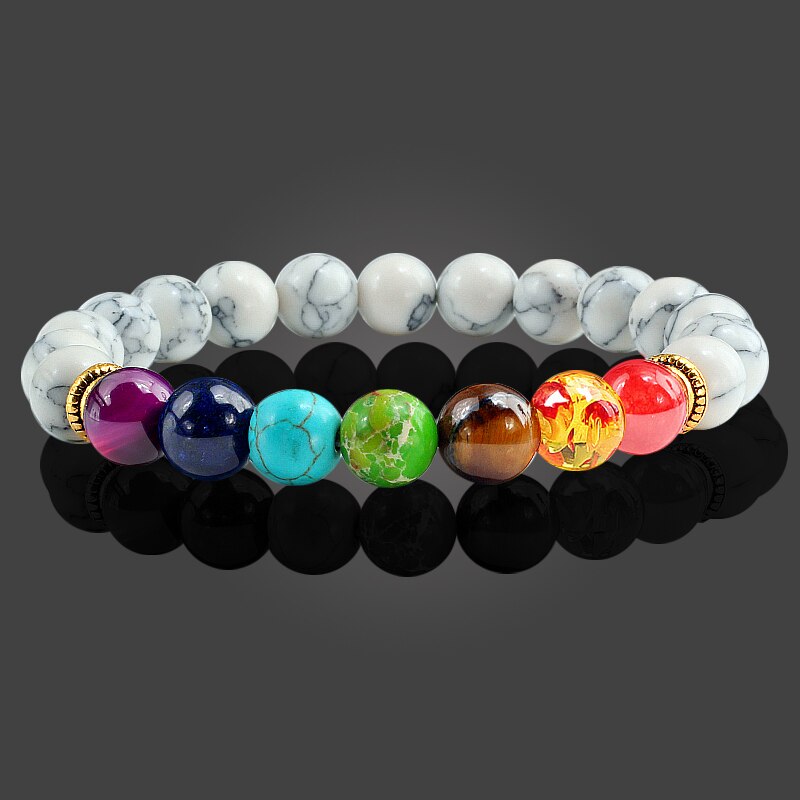7 Chakra Natural Stone 8mm Beads Bracelet Men Onyx Tiger Eye Lava Energy Bracelet