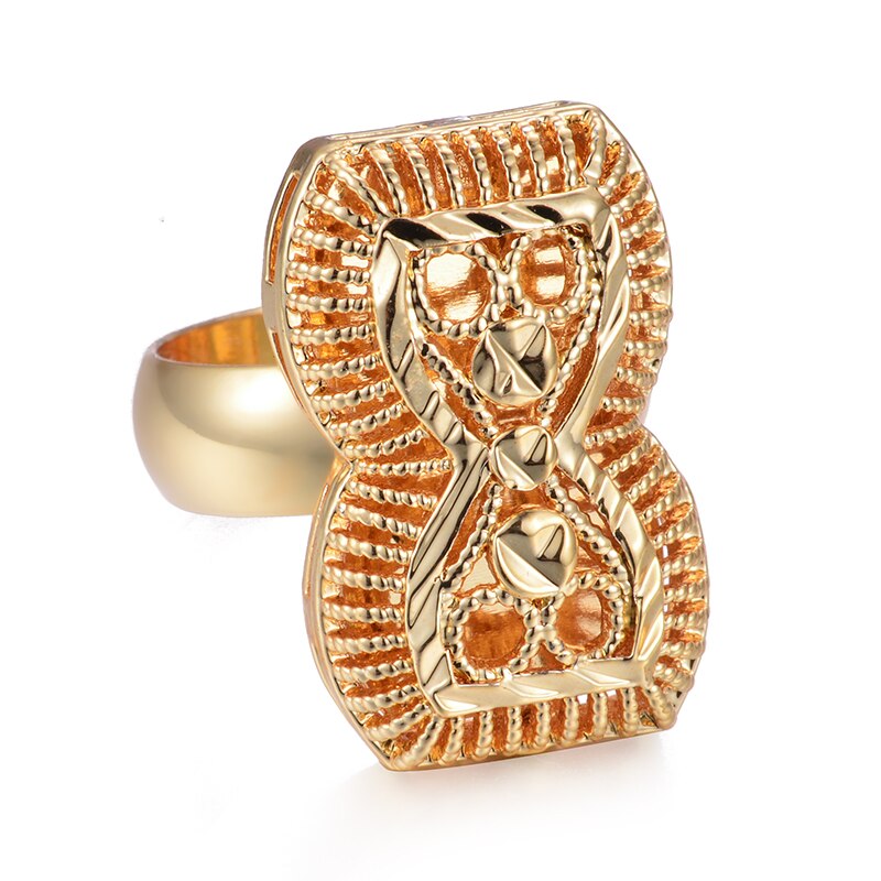 24K Ethnic peanut Gold Color Rings Women Wedding Jewelry Finger Ring