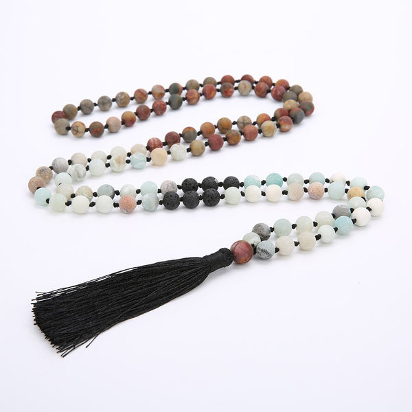 8MM Beads Chakra Long 108 Mala Necklace Natural Stone