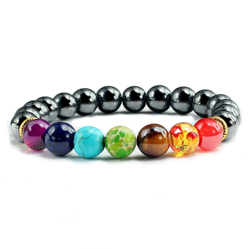 7 Chakra Natural Stone 8mm Beads Bracelet Men Onyx Tiger Eye Lava Energy Bracelet