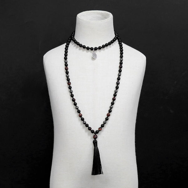 Collar largo anudado a mano con mala 108 de 8 mm para hombre