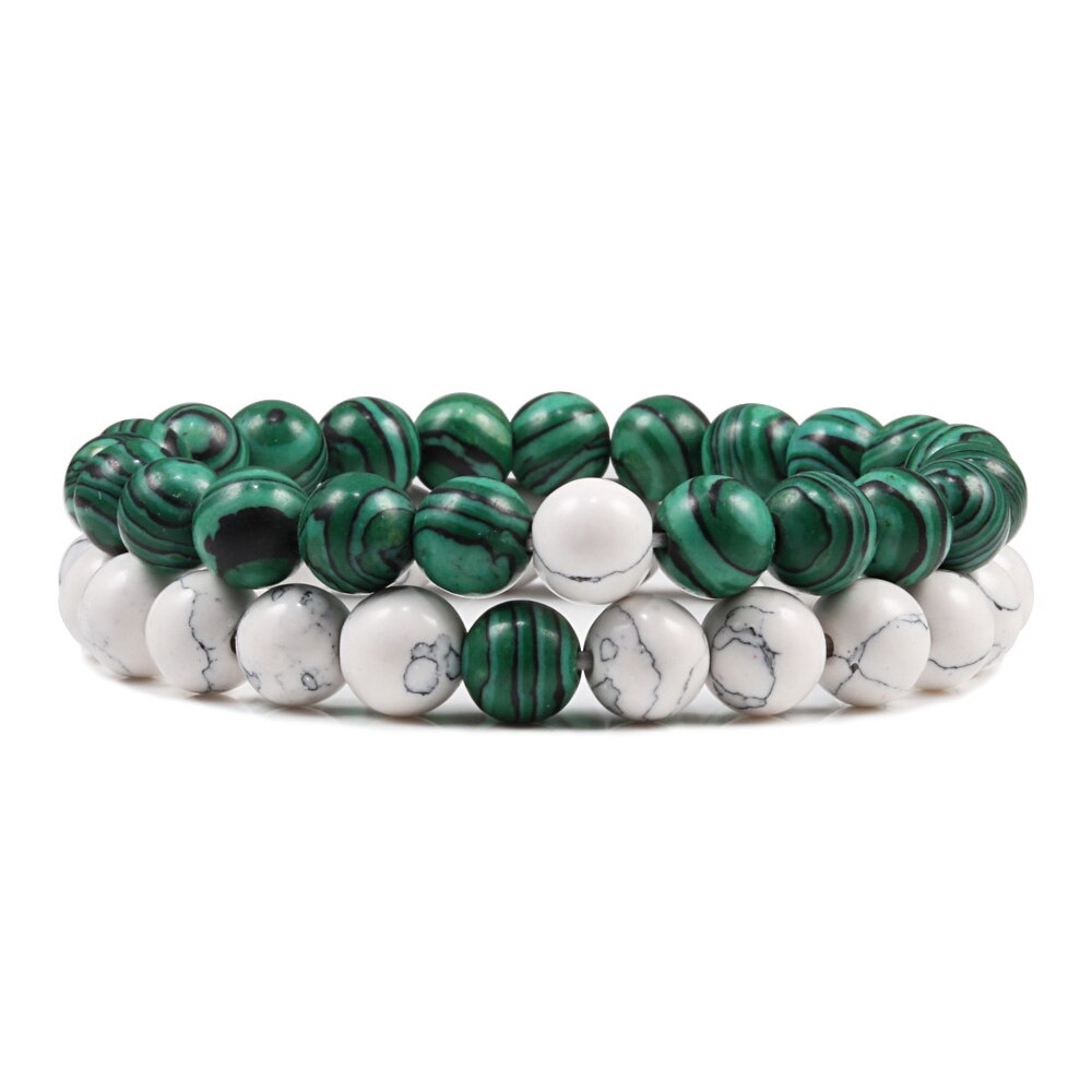 Couple Distance Natural Stone Braided Bracelets Green Malachite Bracelet For Women Men