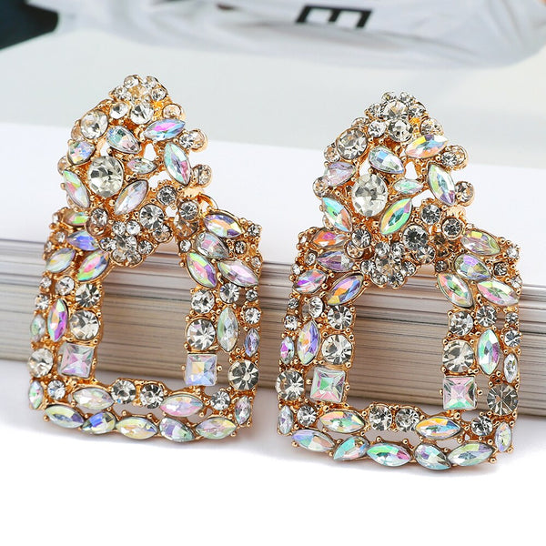 Pendientes colgantes grandes de cristal cuadrado colorido