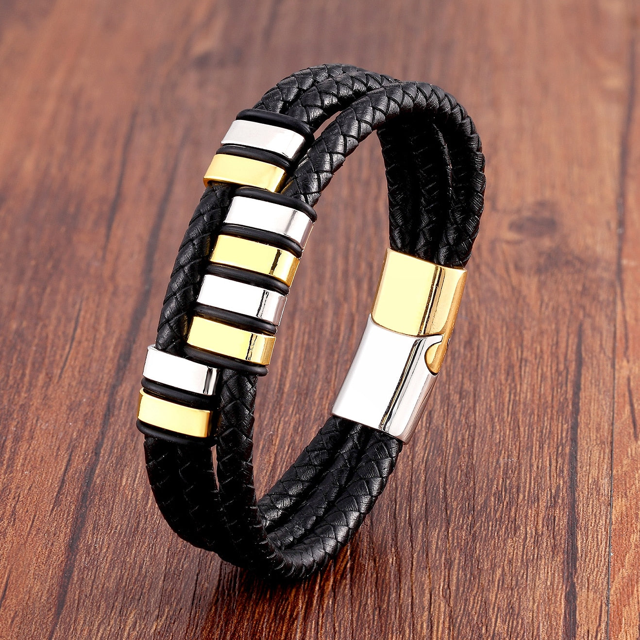 Stainless Steel Bracelet Multilayer Leather Rope Chain Bangles