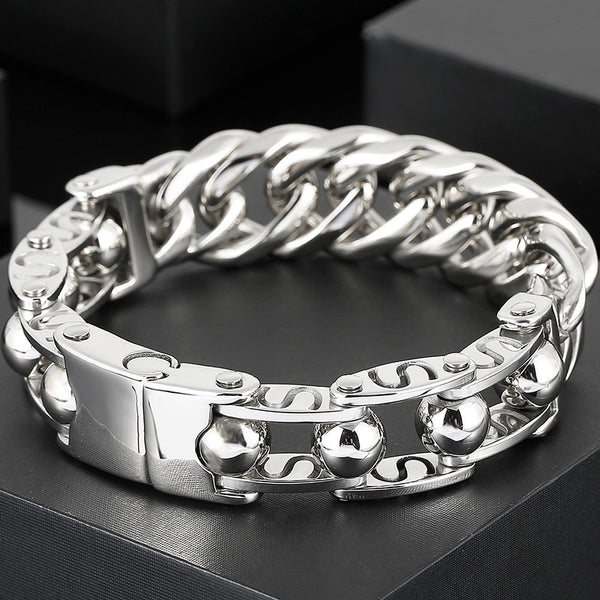 Pulseras enormes para hombre, accesorios de muñeca, pulseras de joyería de hierro y acero inoxidable pulido.