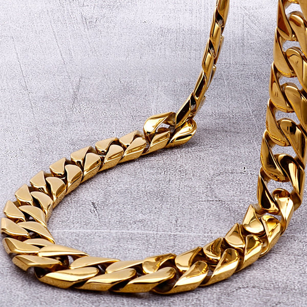 Collares para hombre de 17 mm y 25,6 pulgadas, cadena de eslabones de lujo en color dorado.