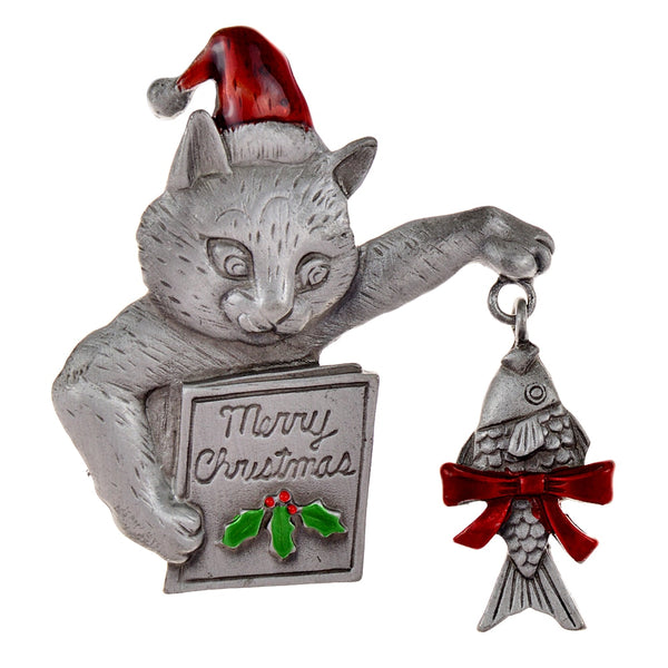 New Trend Cat With Christmas Hat Brooches Cute Enamel Animal Fish Brooch