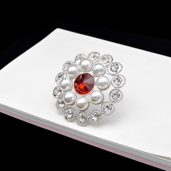 Round Flower Pearl And Rhinestone Brooches For Women
