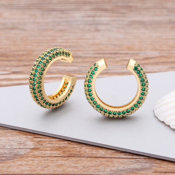 Pendientes de cobre con circonitas redondas para mujer, sin piercing