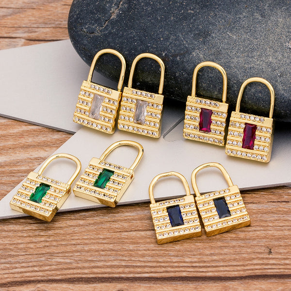 Pendientes de estilo punk de alta calidad con candado y colgante de cobre con circonita cúbica para mujer.