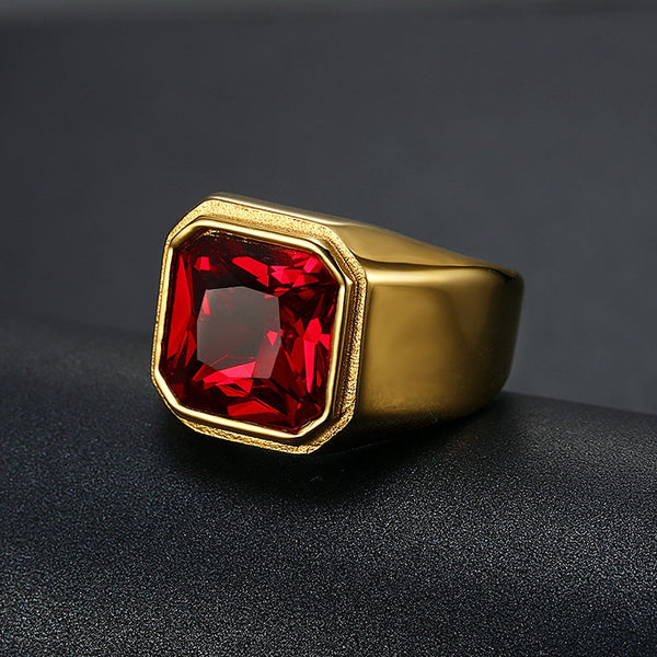 Anillo clásico de piedra roja, azul y negra para hombre y mujer