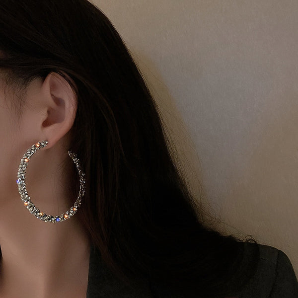 Pendientes de aro grandes y redondos de cristal para mujer, bisutería con diamantes de imitación.