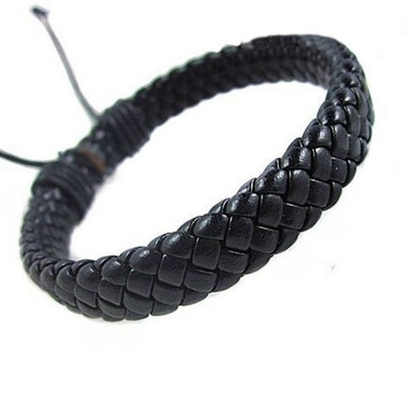 Pulsera de cuero unisex con cuerda ajustable, ideal como regalo.