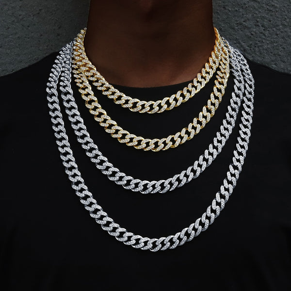 Collar de cadena cubana Miami de 13 mm de ancho con brillantes de estilo hip hop para hombre