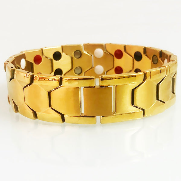 Pulsera ancha de acero inoxidable chapada en oro para hombre