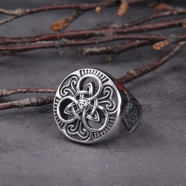 Anillos vikingos de acero inoxidable con diseño Vegvisir para hombre