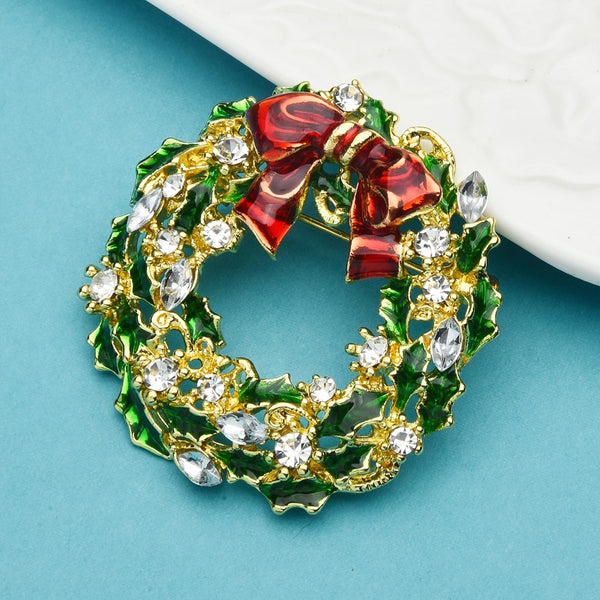 New Year Christmas Flower Wreath Brooches For Women Men