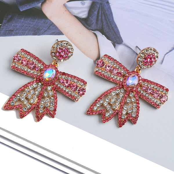 Pendientes colgantes con incrustaciones de metal y diamantes de imitación multicolor para mujer