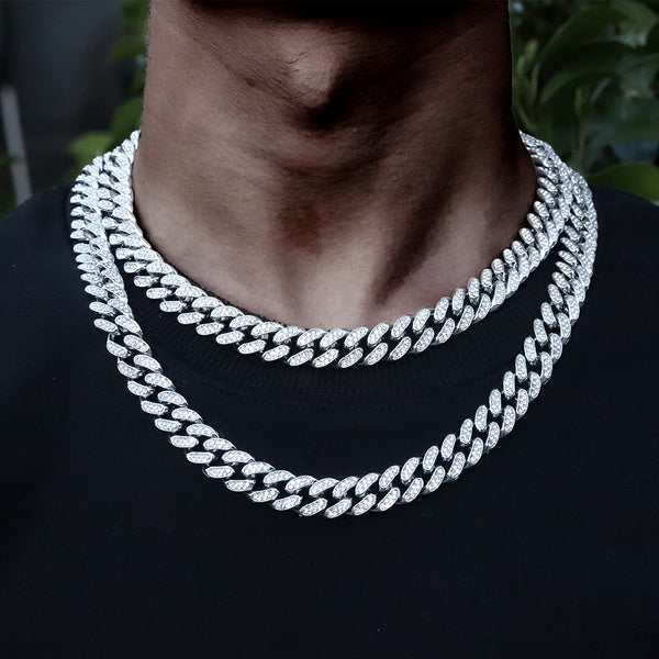 Cadena de eslabones cubanos de hip hop de 13 mm para hombre, cadena cubana brillante con hielo