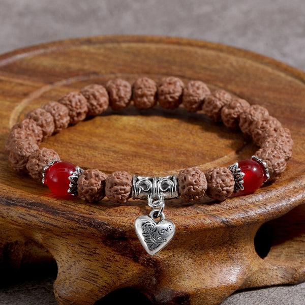 7mm Original Rudraksha Heart Mala Chakra Bracelet Yoga Healing Prayer  Charm Women
