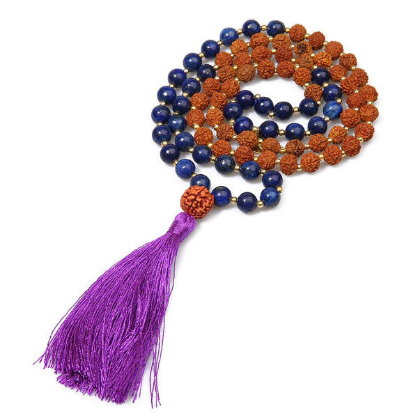 Collar de cuentas de lapislázuli, ojos de tigre amarillos, howlita y rudraksha de 8 mm