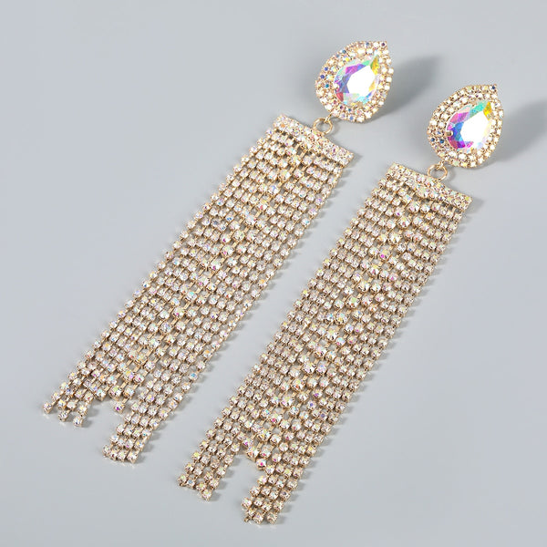 Pendientes Pauli Manfi de metal, vidrio y diamantes de imitación con borlas para mujer