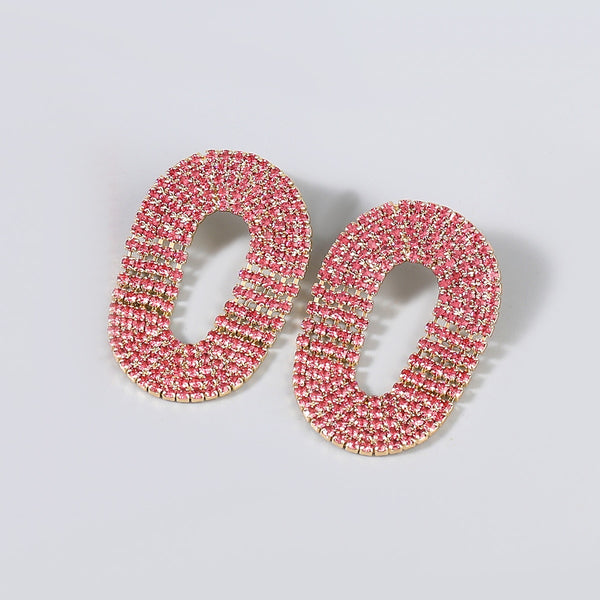 Pendientes geométricos ovalados de metal con diamantes de imitación para mujer