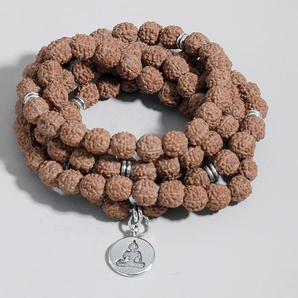 Pulsera elástica de rosario Mala 108 con cuentas de Rudraksha natural, brazalete con abalorios de bendición de yoga