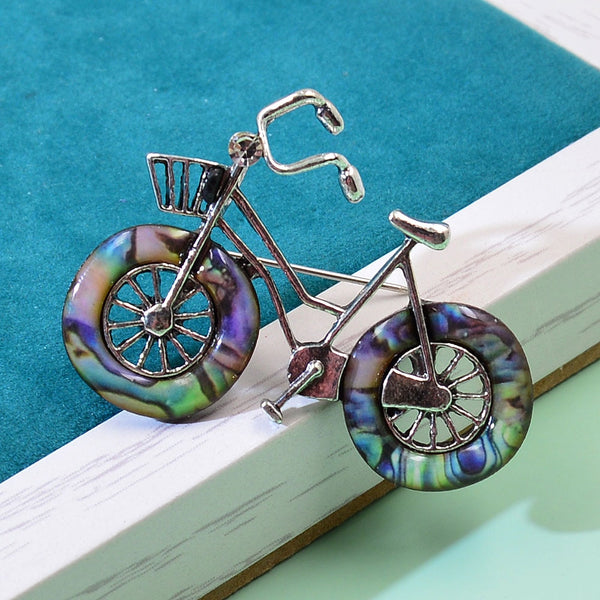Broches elegantes de plata antigua con forma de bicicleta para hombre y mujer