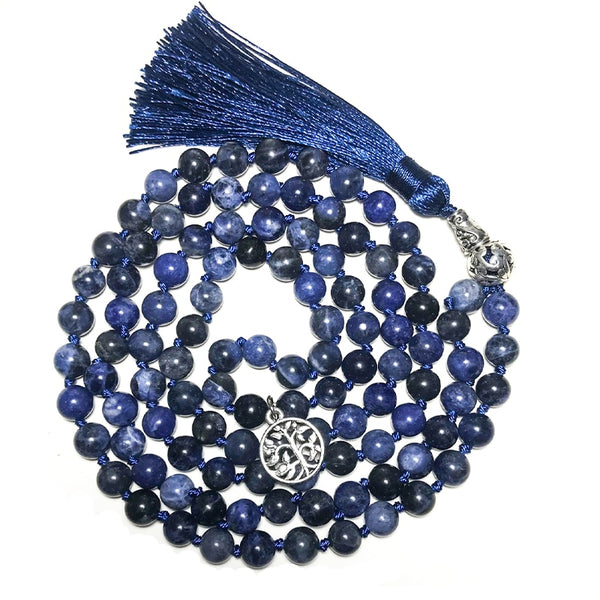 8mm Blue Veins Lapis Lazuli Hand-Knotted Japamala Necklace