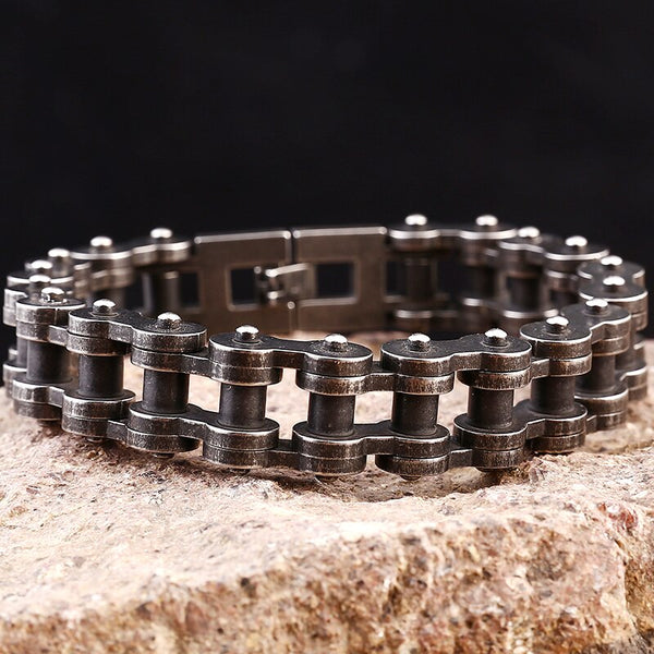 Pulsera Rock para hombre de acero inoxidable de 13 mm de ancho con cadena de eslabones para motocicleta y bicicleta.