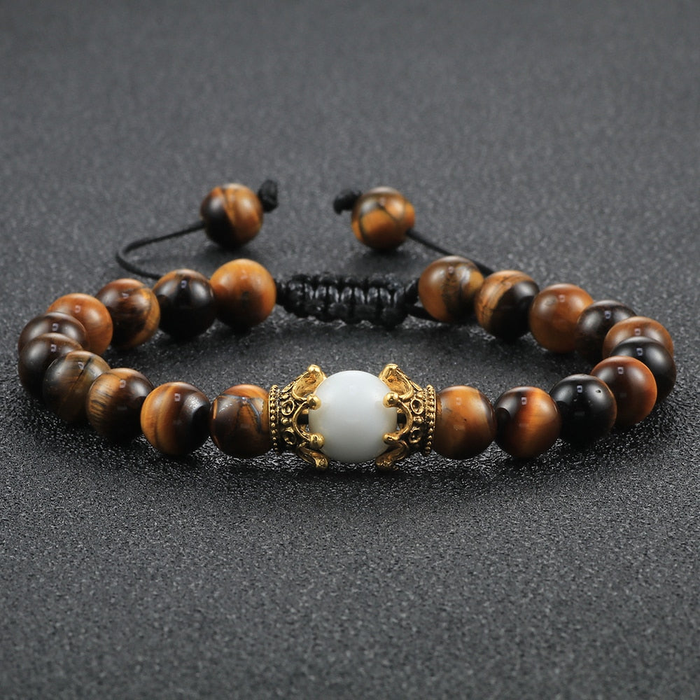 Tiger Eye Beaded Bracelets Bangles Men Braided Rope Healing Balance