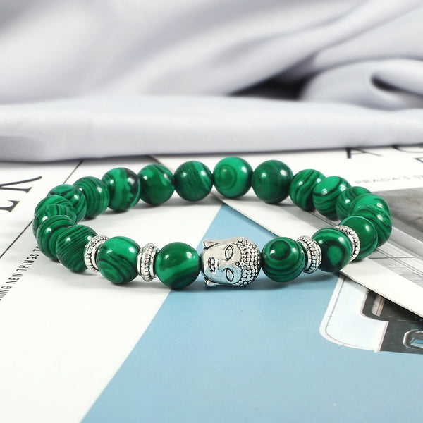 Buddha Head Bracelet Natural Onyx Lava Beads Bangle Malachite Stone Elastic Handmade Jewelry
