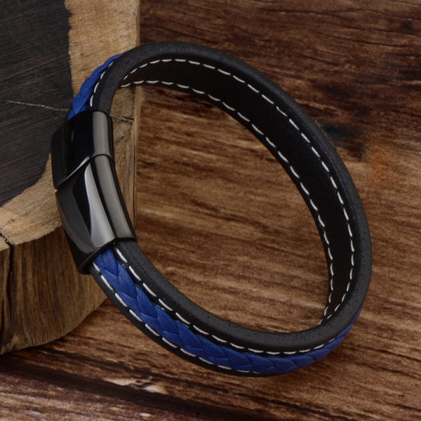Nueva pulsera trenzada de cuero genuino con hebilla magnética