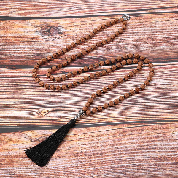 108 cuentas de mala con piedras preciosas de rudraksha para meditación y yoga.