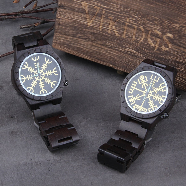 Handmade  Wooden Watches Man Women Runic Circle Watch