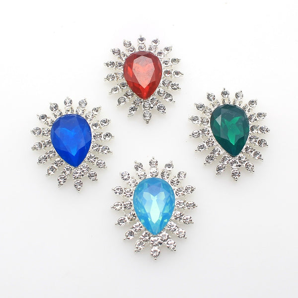 New 5Pcs/Lot 29*34MM Drop-Shaped Alloy Rhinestone Hollow Buttons