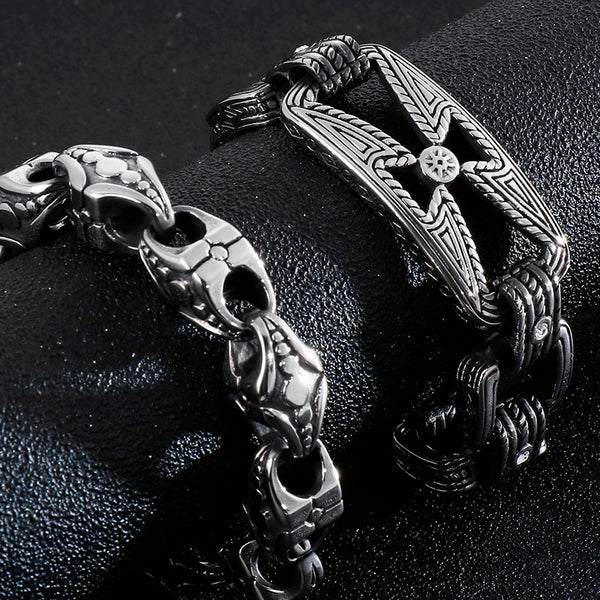 Pulsera vintage para hombre, de acero inoxidable 316L, de 12/21 mm.