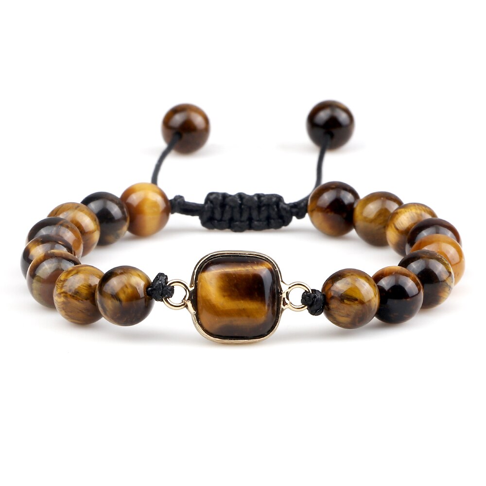 8mm Natural Stone Brown Gold Color Tiger Eye Agat Round Beads Bracelets