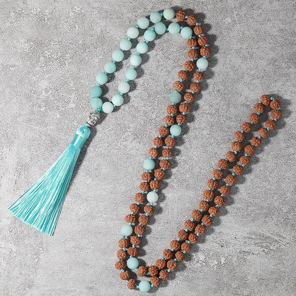 Japamala Beaded Knotted Necklace Rudraksha108 Mala Rosary Blessing Yoga Meditation Jewelry