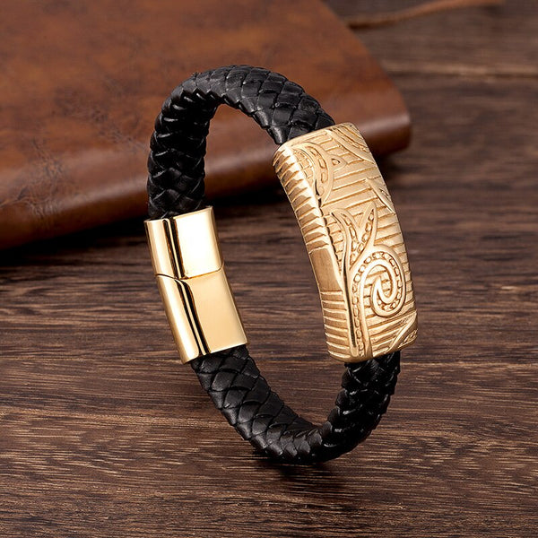 Pulsera de acero inoxidable dorado con cuerda de moda para hombre