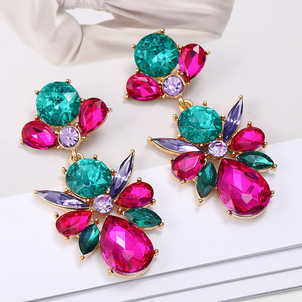 Pendientes colgantes de diamantes de imitación transparentes de lujo de moda