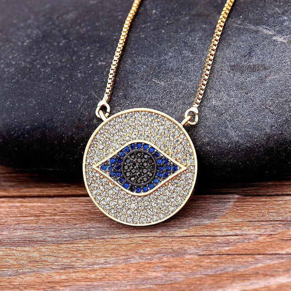 Gargantilla con colgante de ojo malvado azul de la suerte, collar con dijes de circonita de cobre de alta calidad